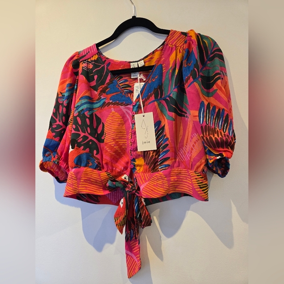 Joie Tropical Print Tie Front Blouse NWT Size Medium - Picture 3 of 9